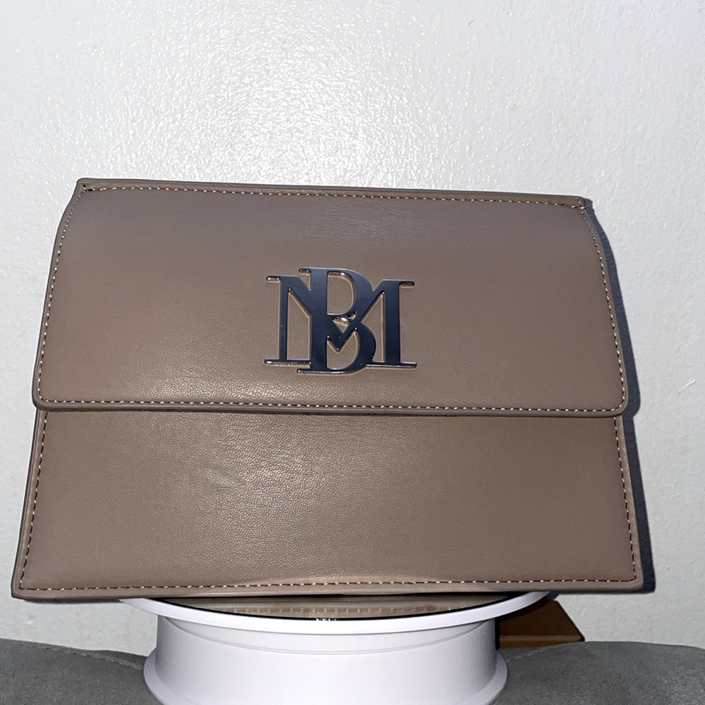 Badgley Mischka Vegan Leather Medium Size Crossbody Bag BM Logo Color Taupe